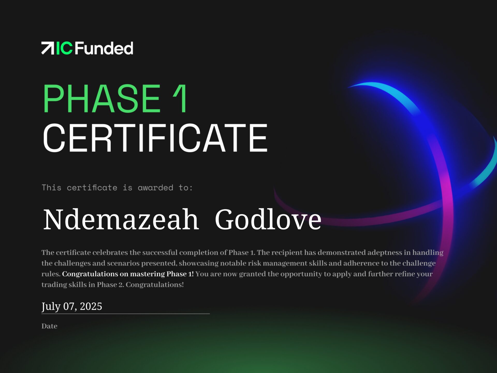 Godlove University student's funded certificates