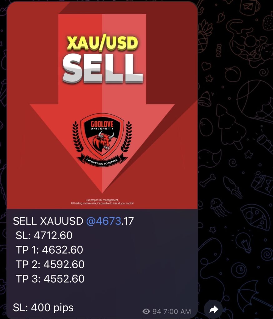 Gold trading forex signal from Godlove University.